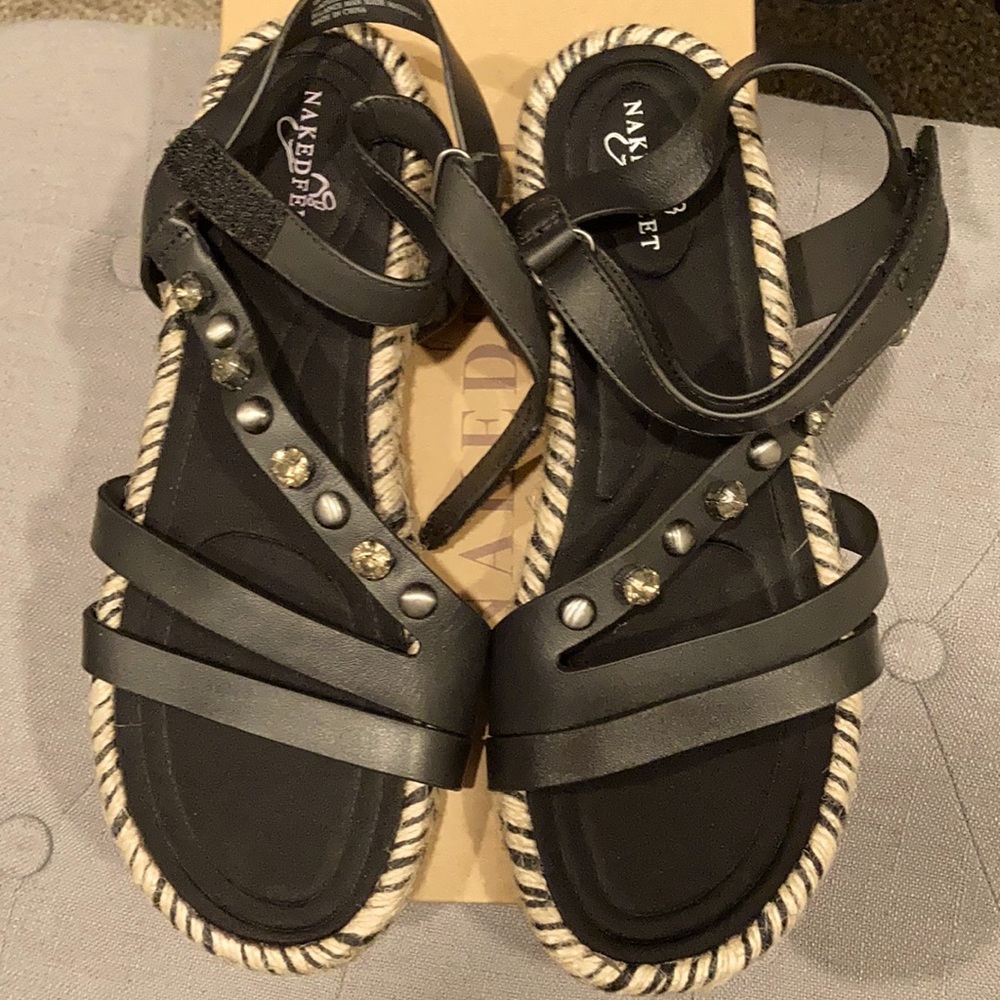 Naked Feet Black Sandals 8.5 NIB